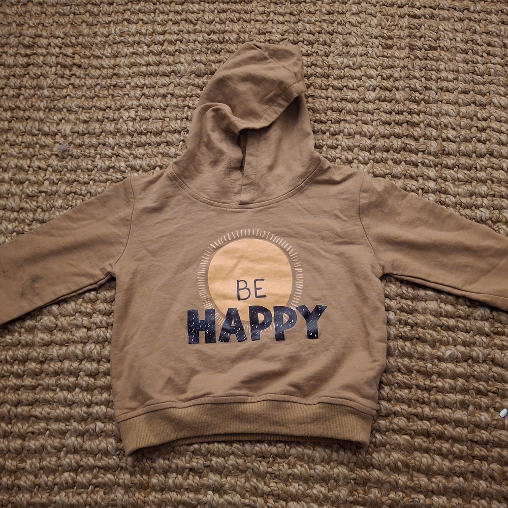 SHEIN Brown Hoodie Happy Graphic Sweatshirt